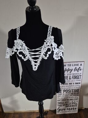 Sexy Cold Shoulder Top Black Ladies XL
